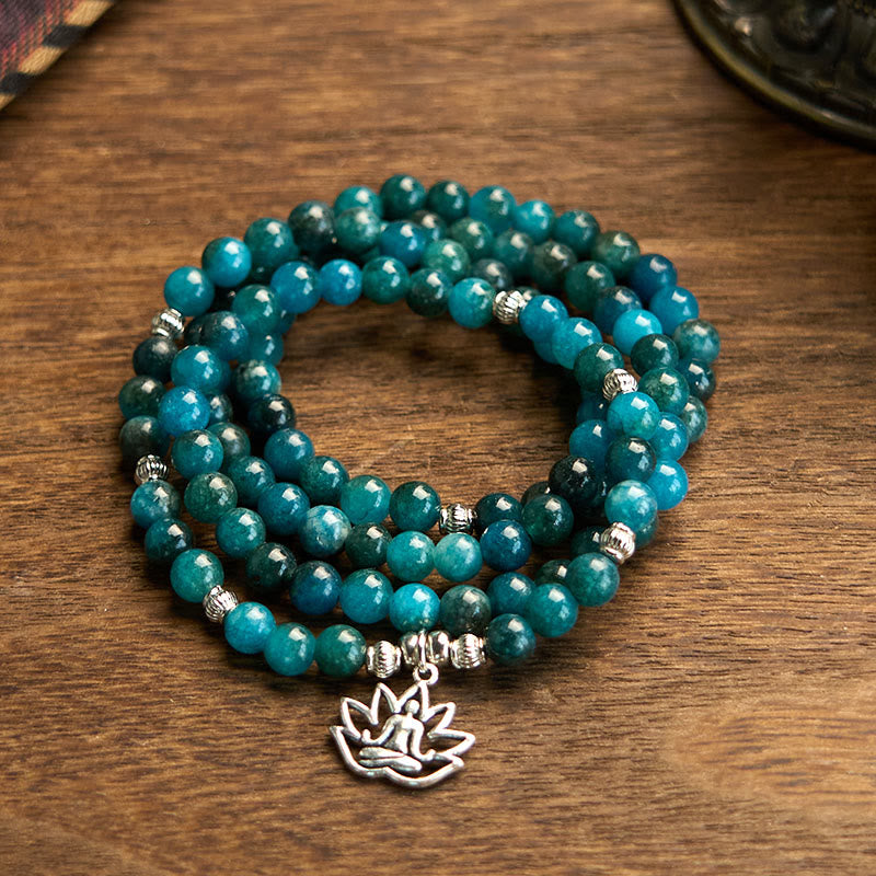 108 Mala Beads Apatite Bead Om The Tree Of Life Lotus Buddha Bracelet