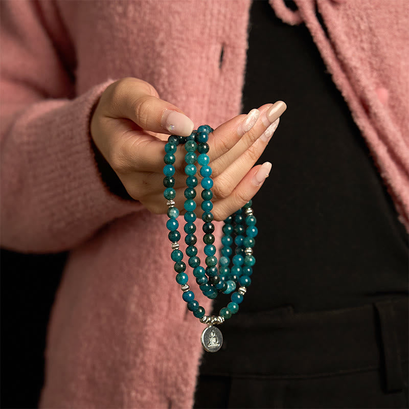 108 Mala Beads Apatite Bead Om The Tree Of Life Lotus Buddha Bracelet