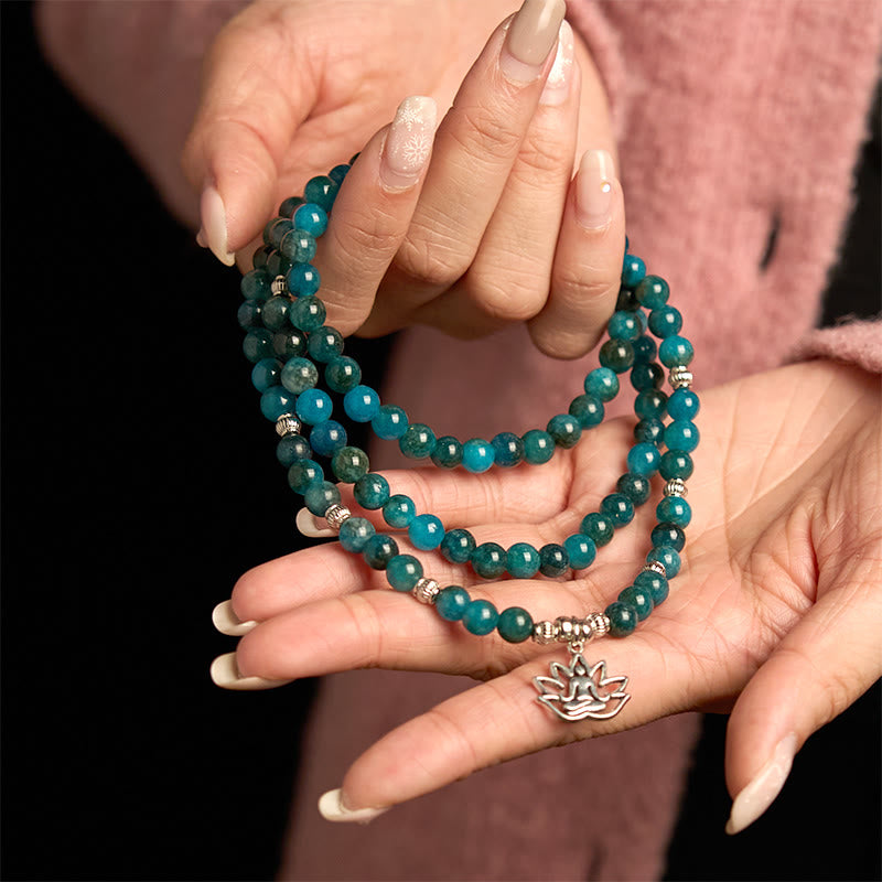 108 Mala Beads Apatite Bead Om The Tree Of Life Lotus Buddha Bracelet