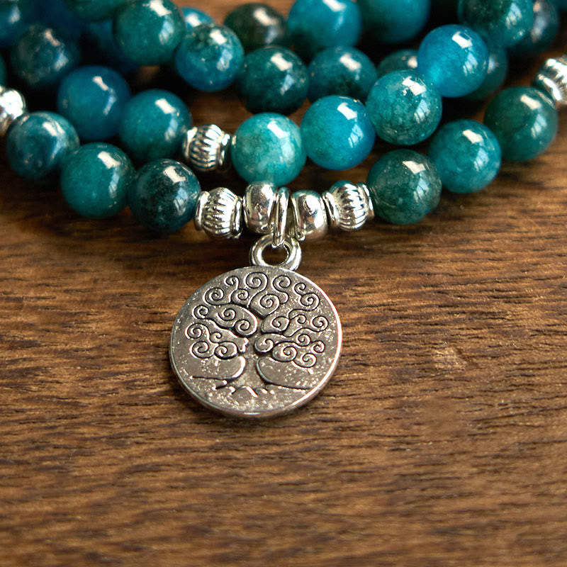 108 Mala Beads Apatite Bead Om The Tree Of Life Lotus Buddha Bracelet