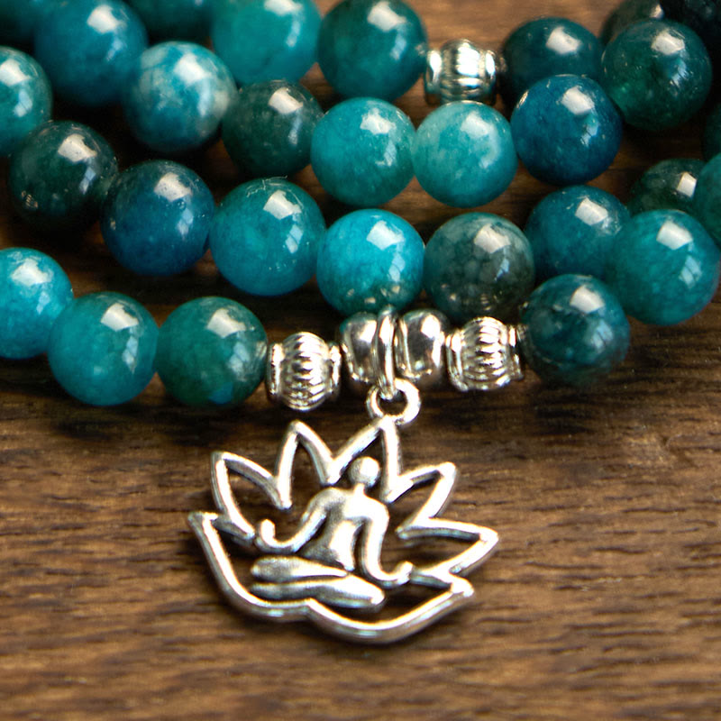 108 Mala Beads Apatite Bead Om The Tree Of Life Lotus Buddha Bracelet