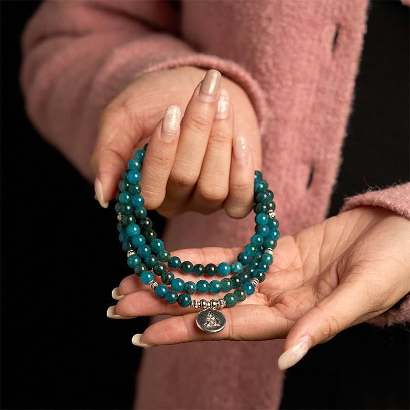 108 Mala Beads Apatite Bead Om The Tree Of Life Lotus Buddha Bracelet