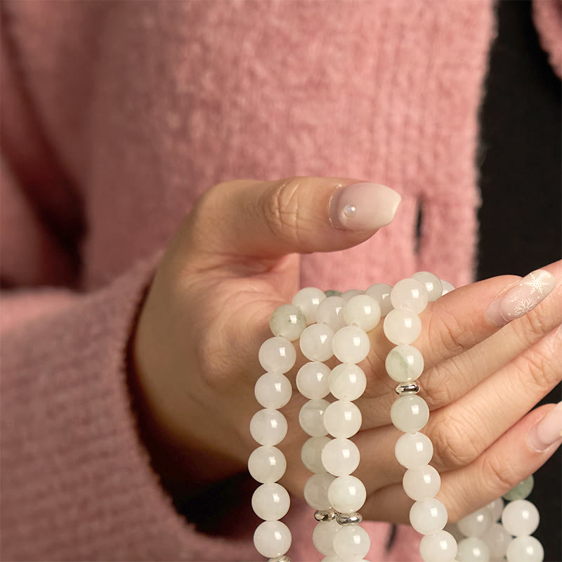 108 Mala Beads Natural Tianshan Jade Lotus Luck Bracelet