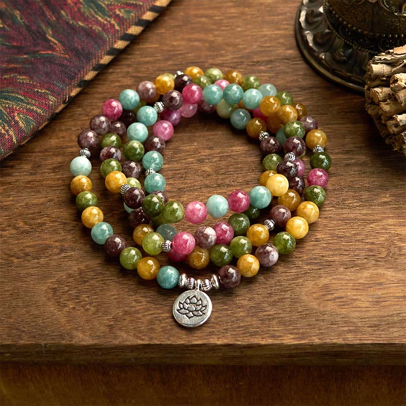 108 Mala Beads Multi-layer Natural Tourmaline Lotus Wisdom Bracelet