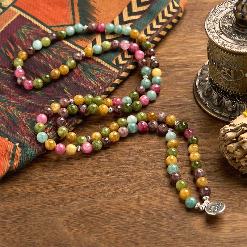 108 Mala Beads Multi-layer Natural Tourmaline Lotus Wisdom Bracelet