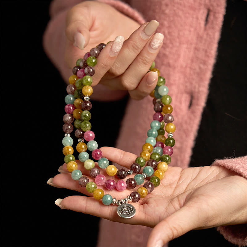 108 Mala Beads Multi-layer Natural Tourmaline Lotus Wisdom Bracelet