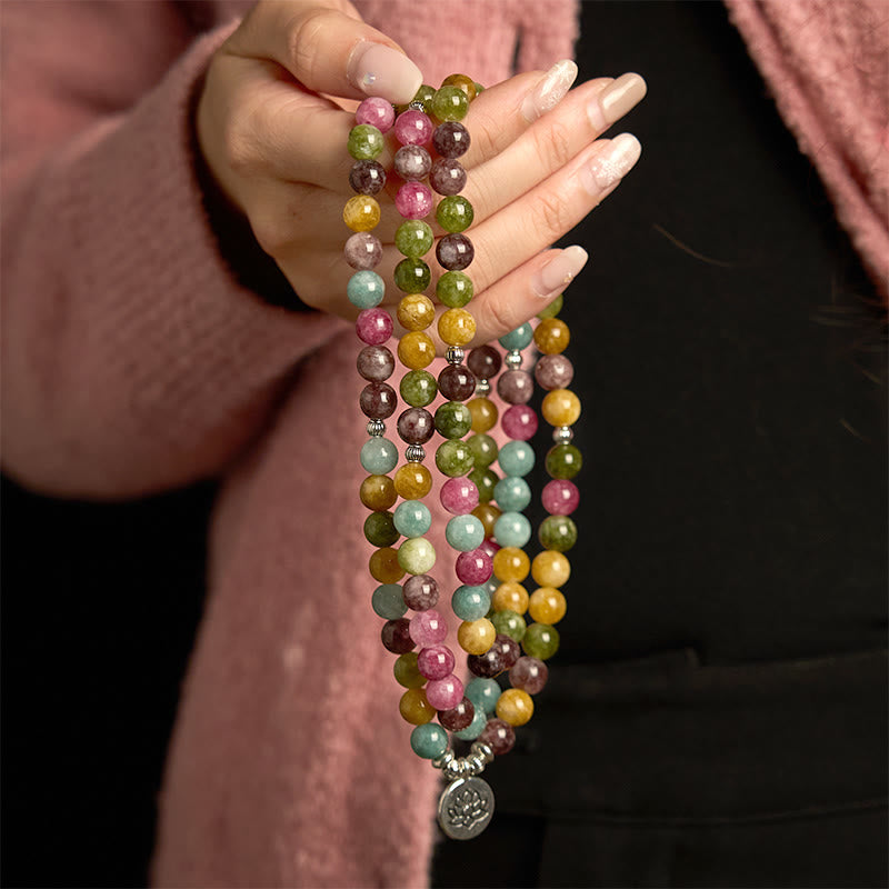 108 Mala Beads Multi-layer Natural Tourmaline Lotus Wisdom Bracelet