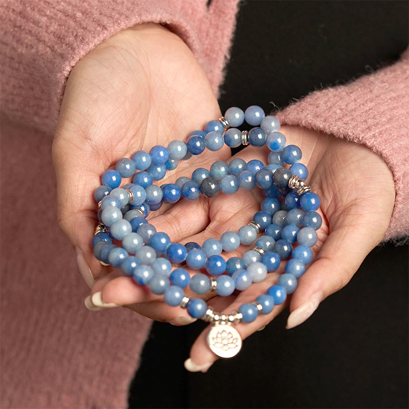 108 Mala Beads Multi-layer Natural Blue Aventurine Lotus Calm Bracelet