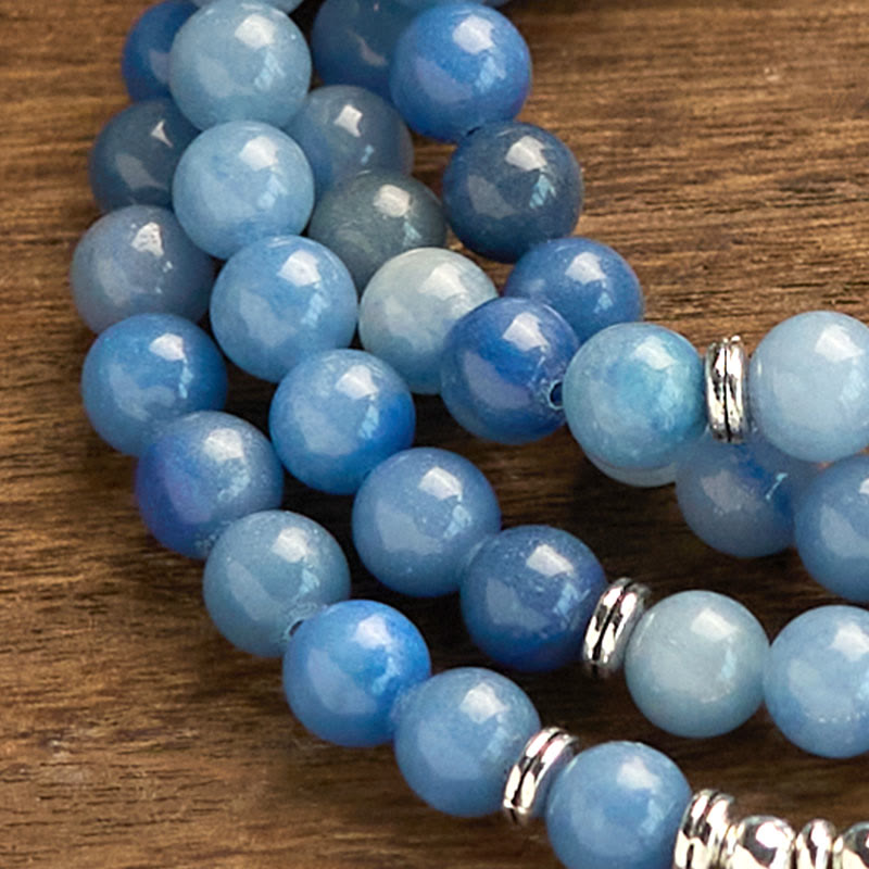 108 Mala Beads Multi-layer Natural Blue Aventurine Lotus Calm Bracelet
