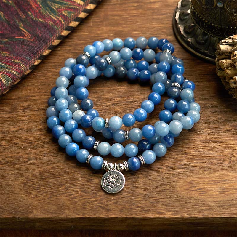 108 Mala Beads Multi-layer Natural Blue Aventurine Lotus Calm Bracelet