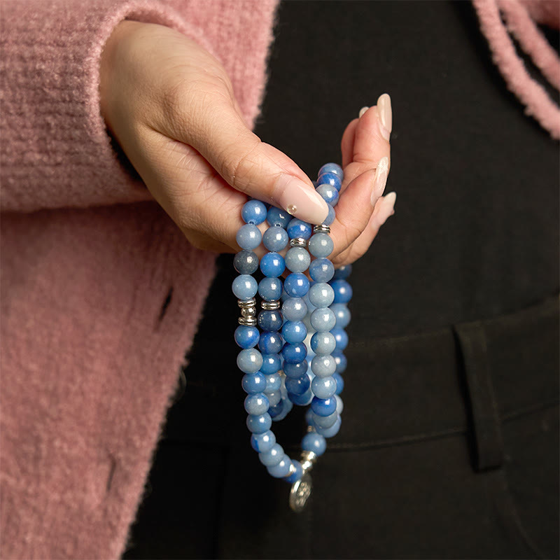 108 Mala Beads Multi-layer Natural Blue Aventurine Lotus Calm Bracelet
