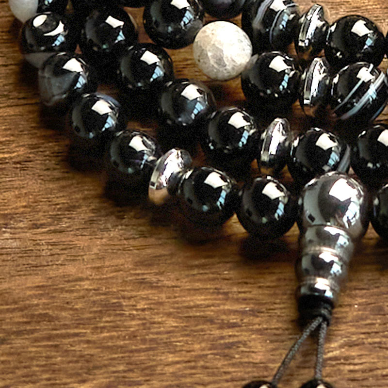 108 Mala Beads Natural Stone Black Onyx Protection Bracelet