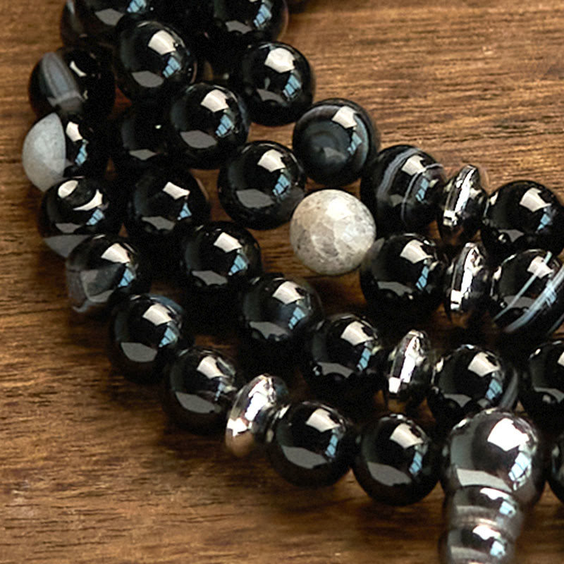 108 Mala Beads Natural Stone Black Onyx Protection Bracelet