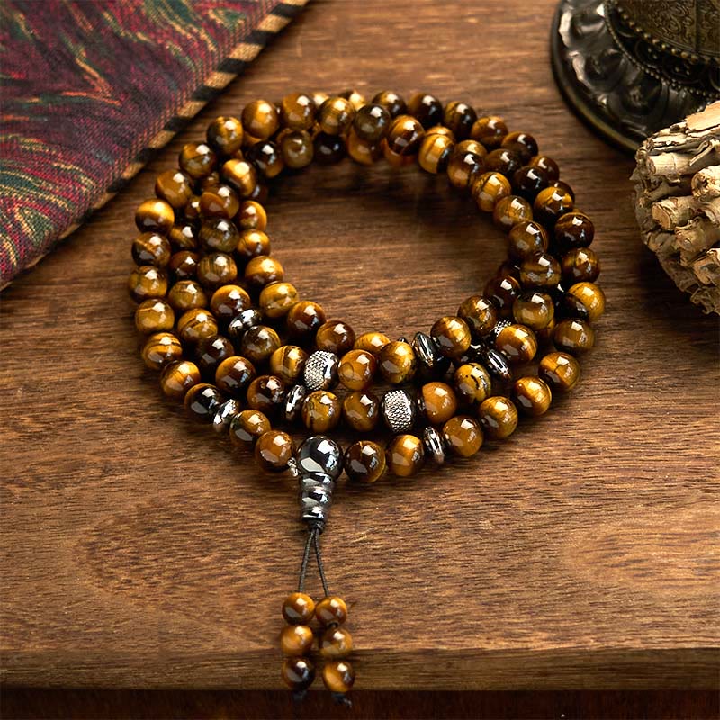 108 Mala Beads Natural Stone Tiger Eye Multi-turn Protection Bracelet
