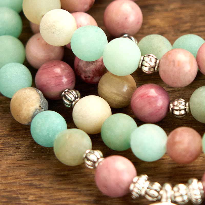 108 Mala Beads Rhodonite Amazonite Lotus Healing Bracelet
