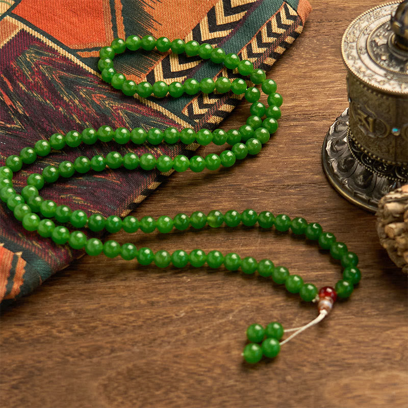 108 Mala Beads Natural Cyan Jade Luck Bracelet