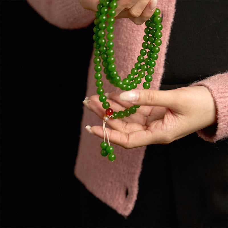 108 Mala Beads Natural Cyan Jade Luck Bracelet