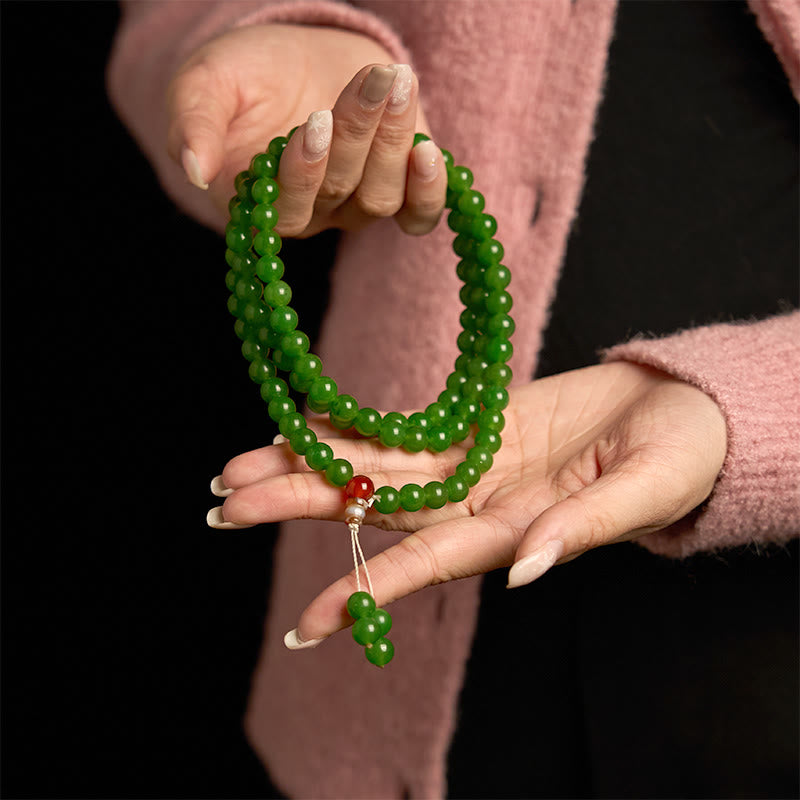 108 Mala Beads Natural Cyan Jade Luck Bracelet