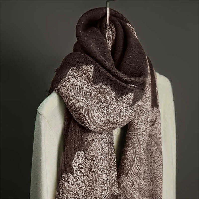 Tactile Jacquard Floral Meditation Wrap Tibetan Shawl