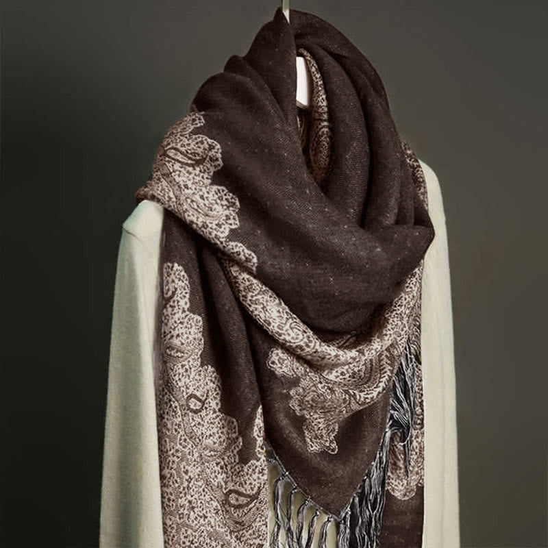 Tactile Jacquard Floral Meditation Wrap Tibetan Shawl