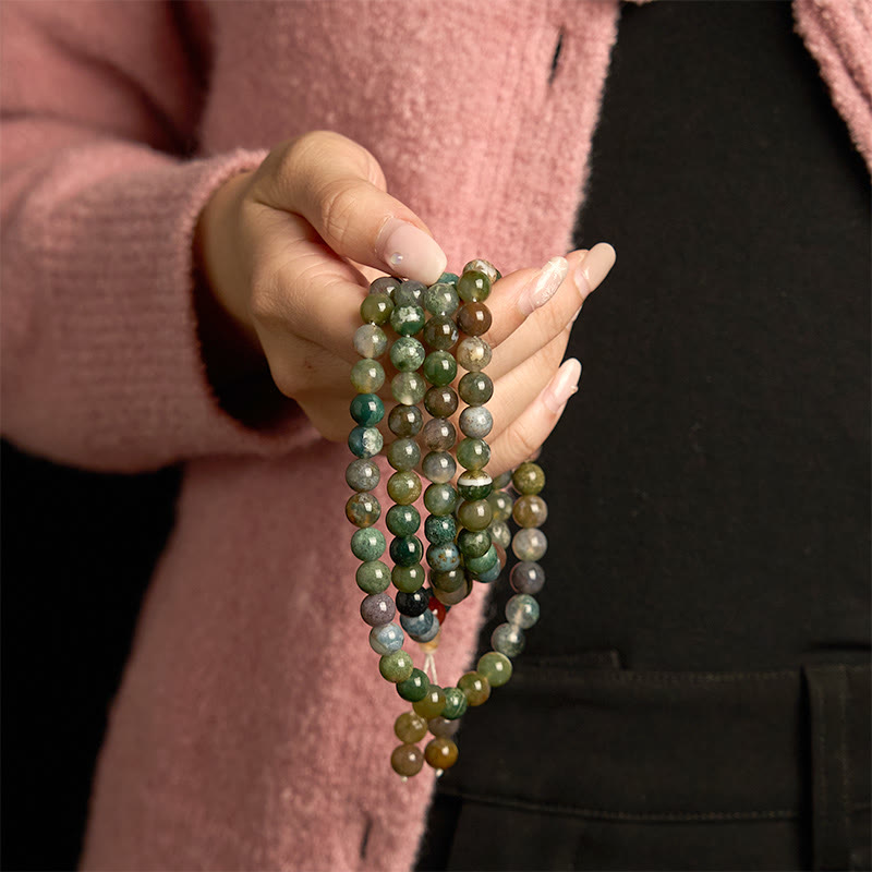 108 Mala Beads Natural Stone Moss Agate Multi-turn Healing Bracelet