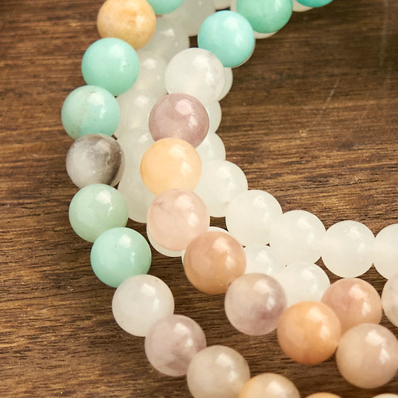 108 Beads Natural Amazonite and White Jade Mala Tassel Bracelet