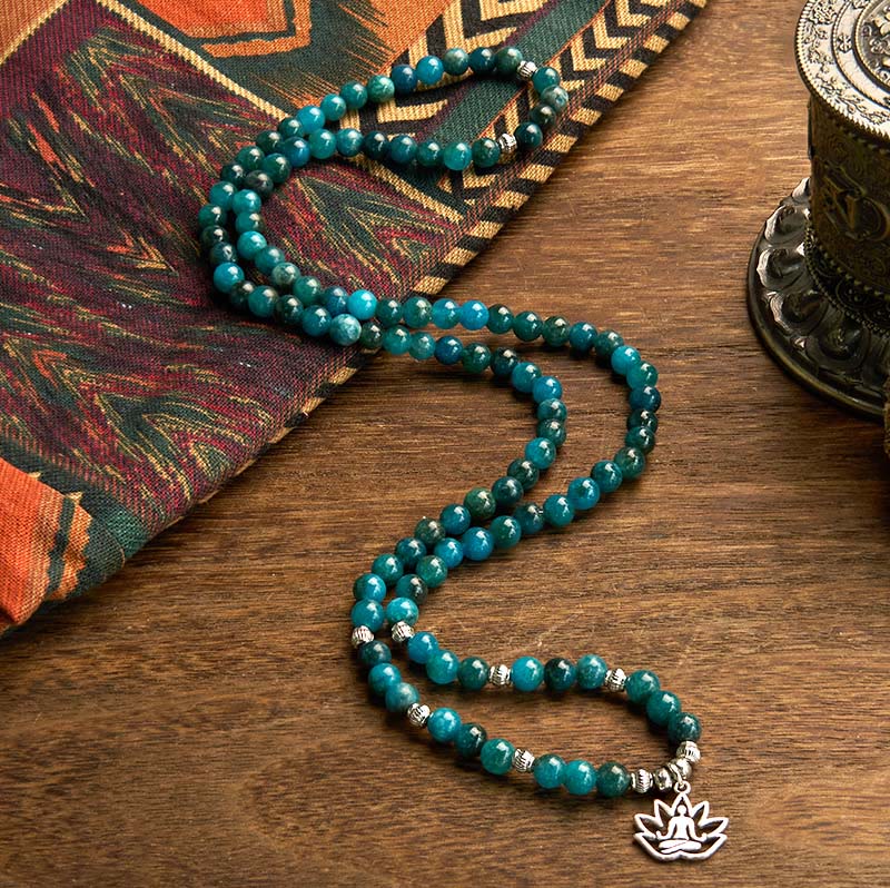 108 Mala Beads Apatite Bead Om The Tree Of Life Lotus Buddha Bracelet