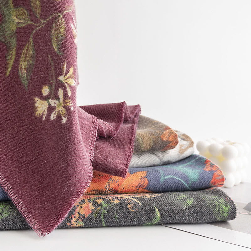 Tibetan Multiflora Rose Print Pattern Design Shawl Fall Winter Cozy Warm Scarf Wrap