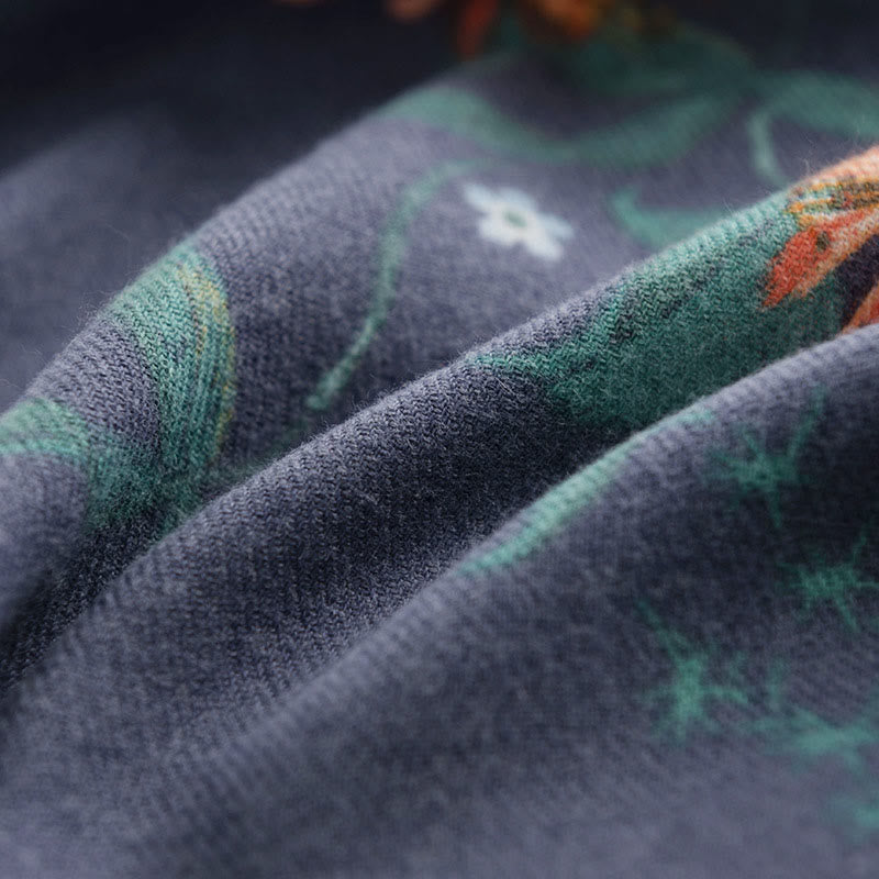 Tibetan Multiflora Rose Print Pattern Design Shawl Fall Winter Cozy Warm Scarf Wrap