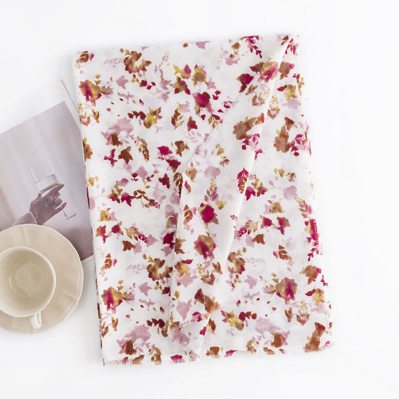 Tibetan Floral Falling Leaves Print Shawl Fall Winter Cozy Warm Travel Scarf Wrap
