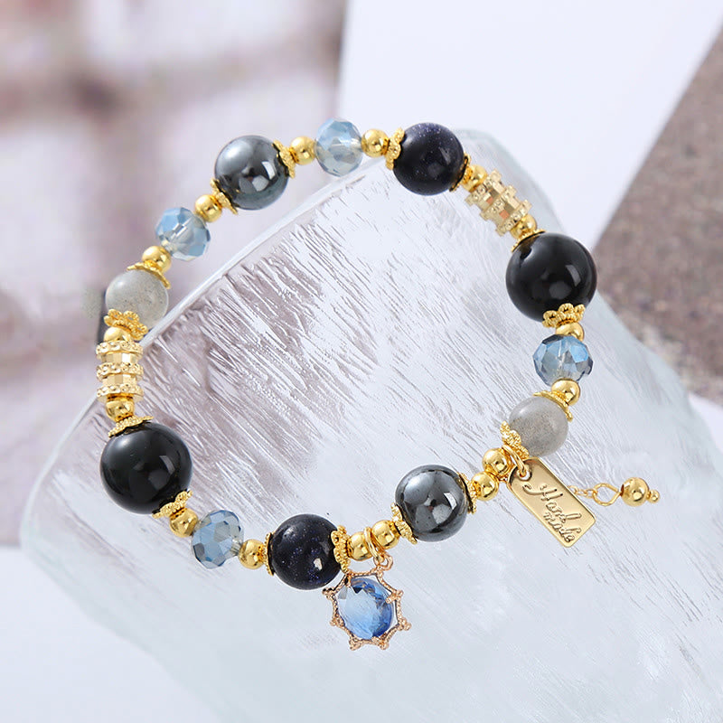 Natural Black Obsidian Hematite Blue Sandstone Strength Bracelet