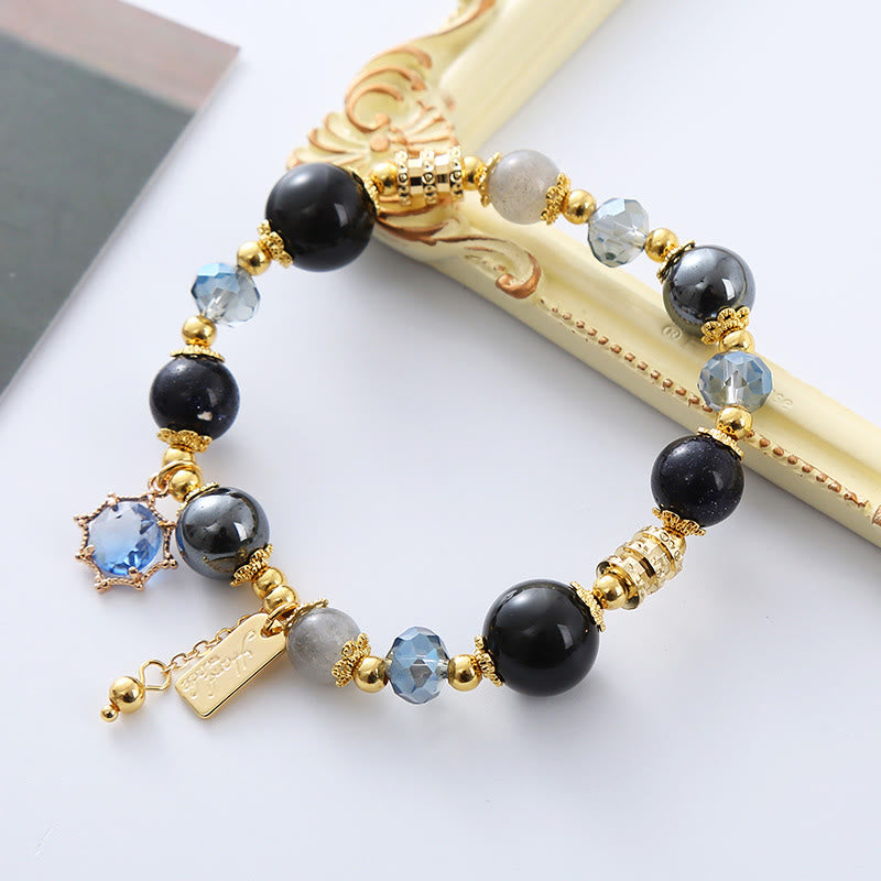 Natural Black Obsidian Hematite Blue Sandstone Strength Bracelet
