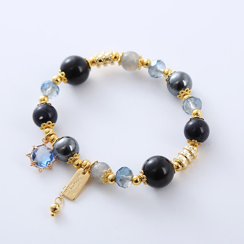 Natural Black Obsidian Hematite Blue Sandstone Strength Bracelet