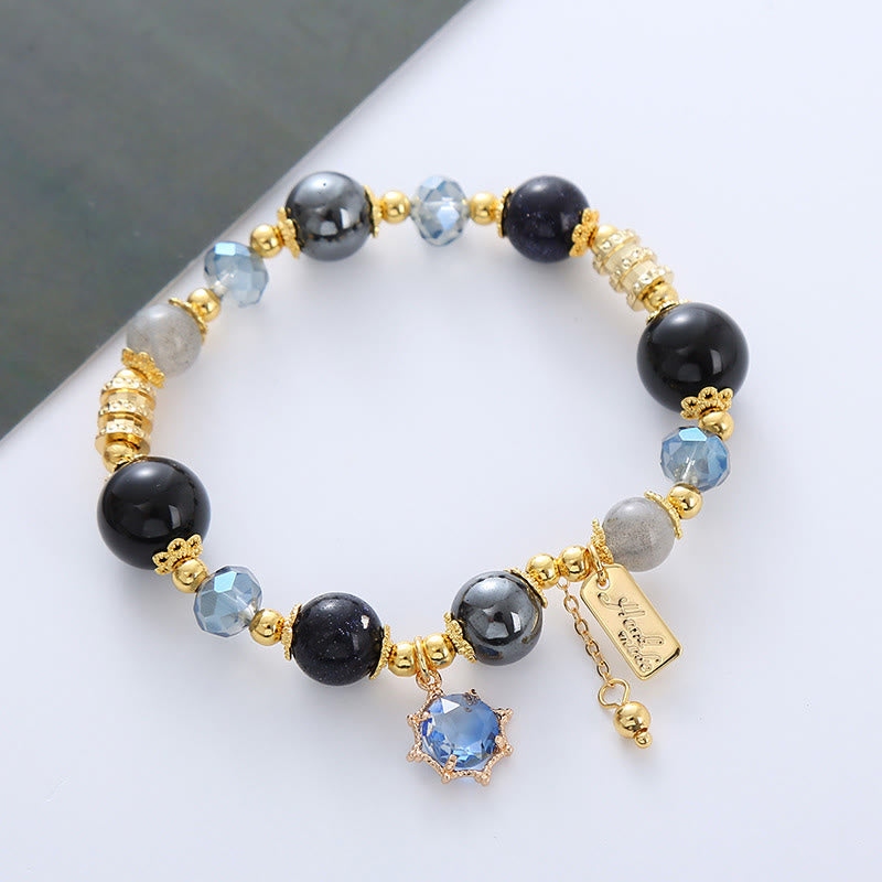 Natural Black Obsidian Hematite Blue Sandstone Strength Bracelet