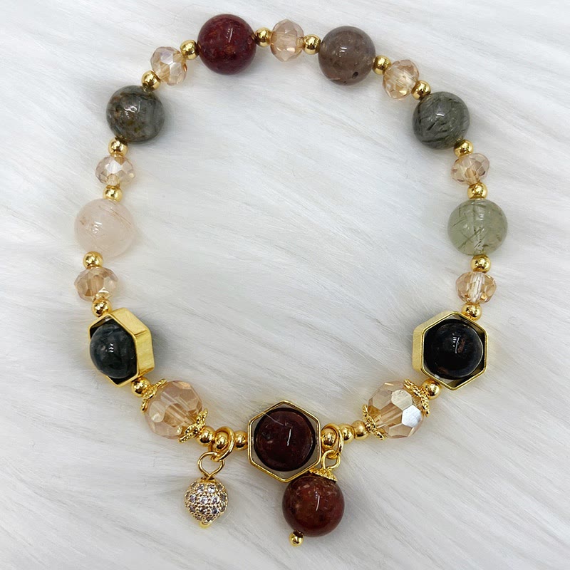 Natural Colored Rutilated Quartz Amethyst Protection Bracelet