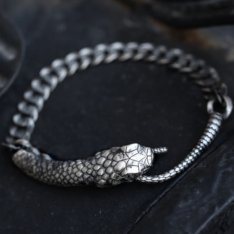 Textured Sterling Silver Snake Motif Chain Bracelet for Transformation