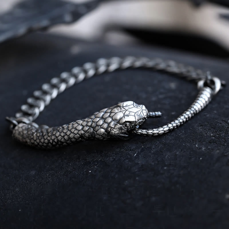 Textured Sterling Silver Snake Motif Chain Bracelet for Transformation