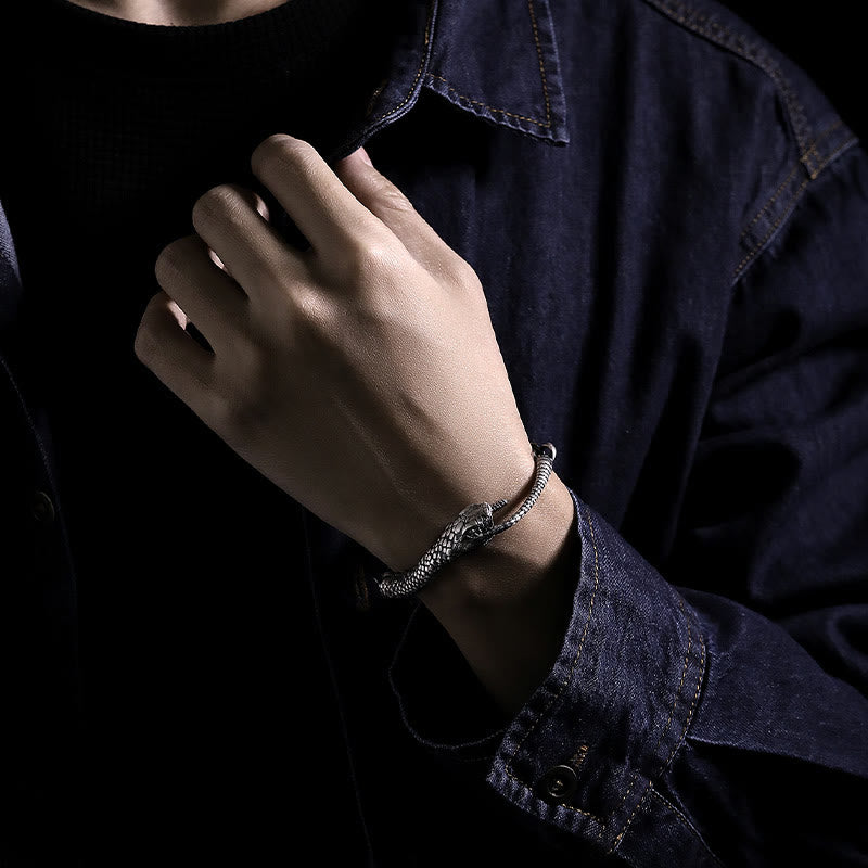 Textured Sterling Silver Snake Motif Chain Bracelet for Transformation