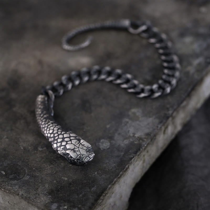 Textured Sterling Silver Snake Motif Chain Bracelet for Transformation