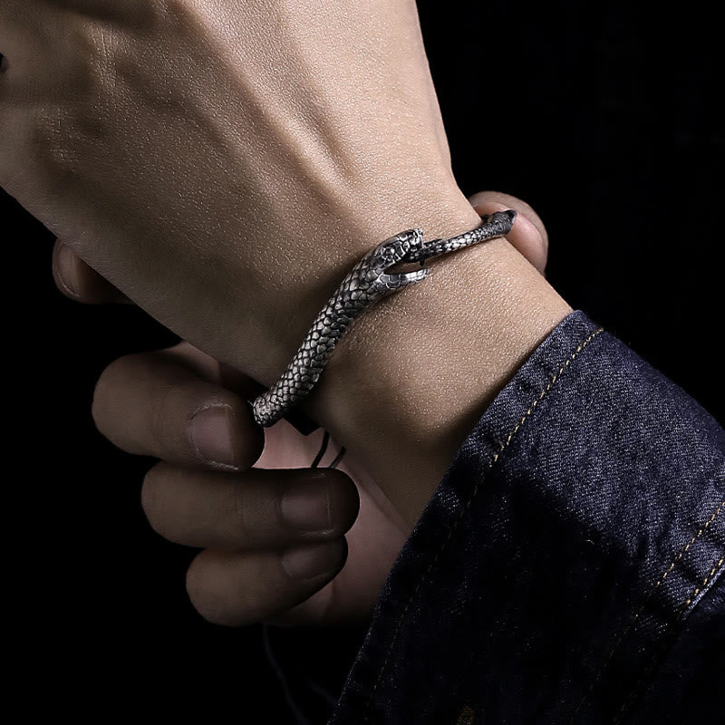 Textured Sterling Silver Snake Motif Chain Bracelet for Transformation