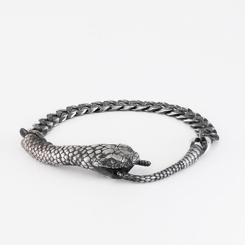Textured Sterling Silver Snake Motif Chain Bracelet for Transformation
