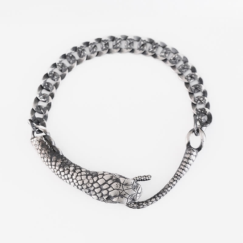Textured Sterling Silver Snake Motif Chain Bracelet for Transformation