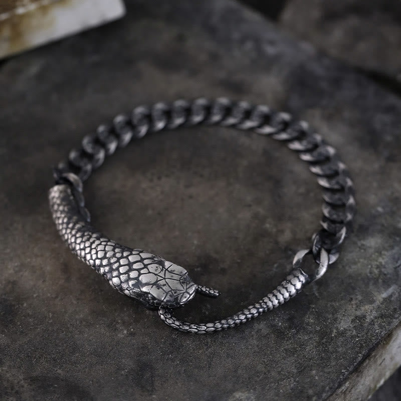 Textured Sterling Silver Snake Motif Chain Bracelet for Transformation