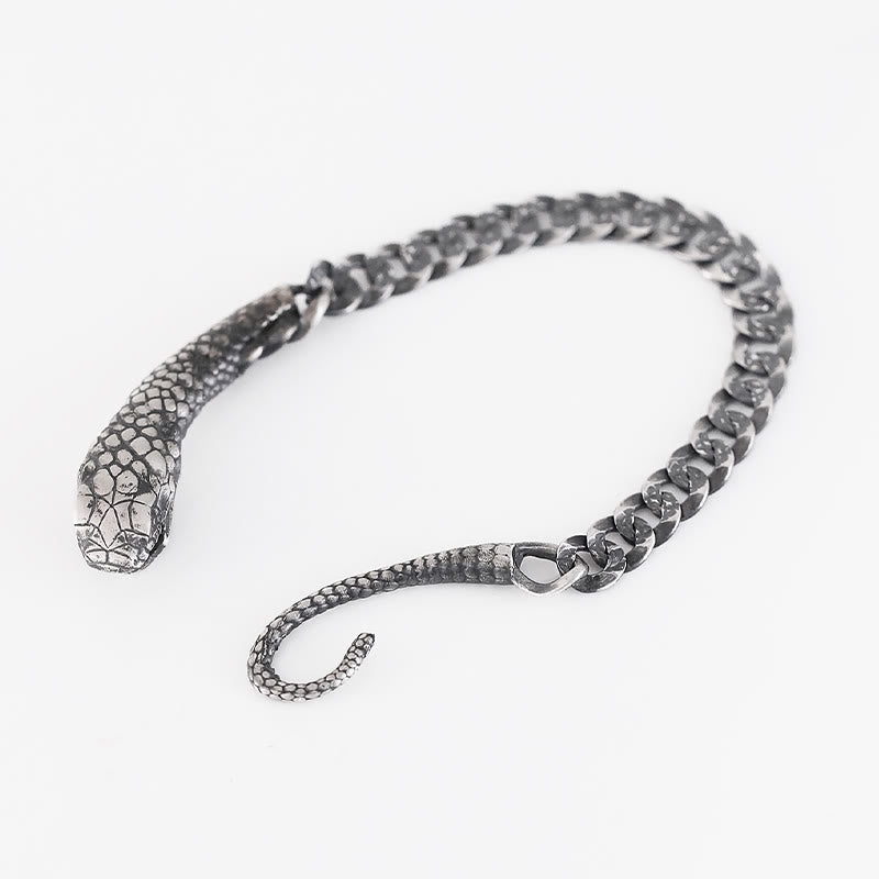 Textured Sterling Silver Snake Motif Chain Bracelet for Transformation