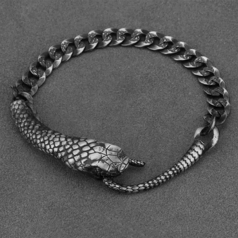 Textured Sterling Silver Snake Motif Chain Bracelet for Transformation