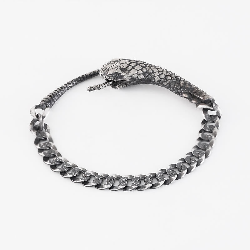 Textured Sterling Silver Snake Motif Chain Bracelet for Transformation