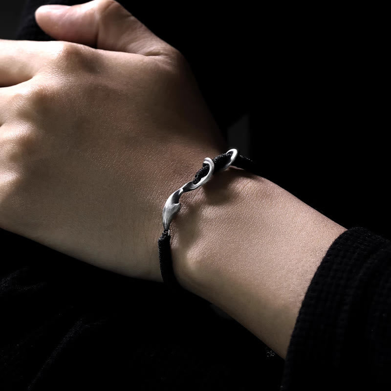 999 Sterling Silver Shark Charm Adjustable Wax Rope Bracelet