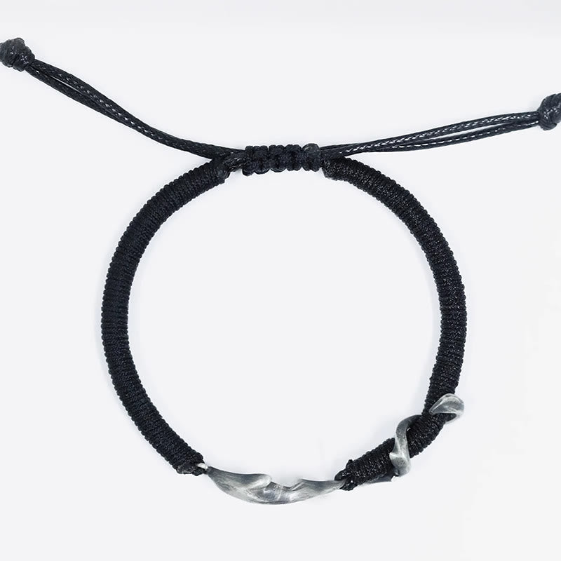 999 Sterling Silver Shark Charm Adjustable Wax Rope Bracelet