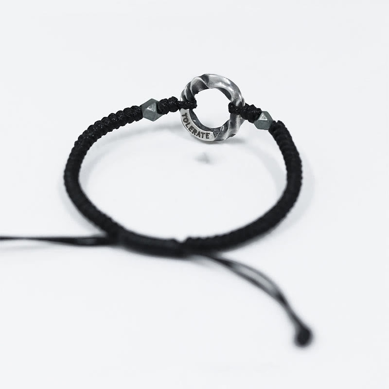Adjustable Fine Silver Ping An Kou (Peace Buckle) 999 Sterling Silver & Black Wax Rope Bracelet