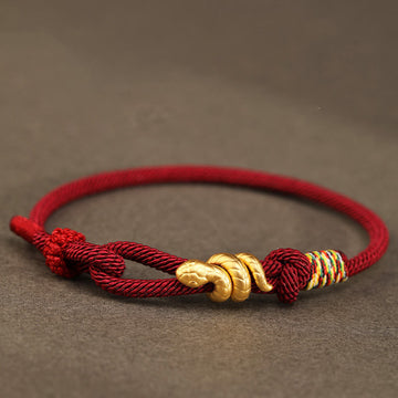 999 Gold Year of the Snake Design Handmade Luck Protection Rope Braided Bracelet
